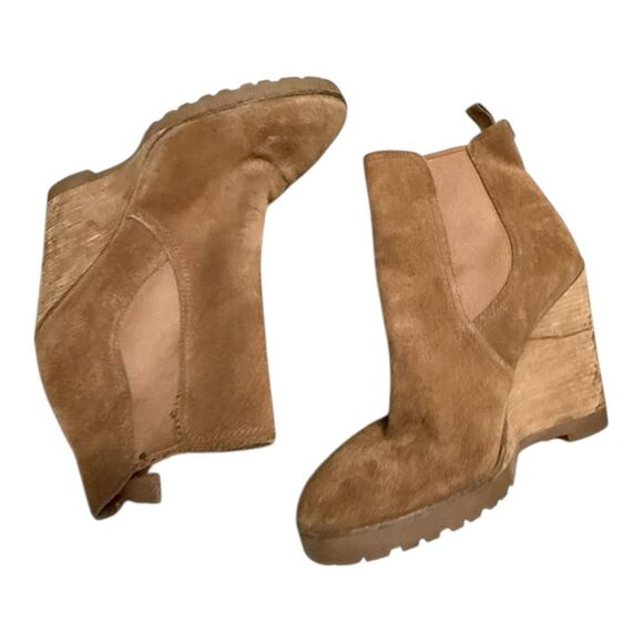Michael Kors Thea Caramel Camel Tan Wedge Suede Bootie Boots Size 8 - Picture 5 of 11